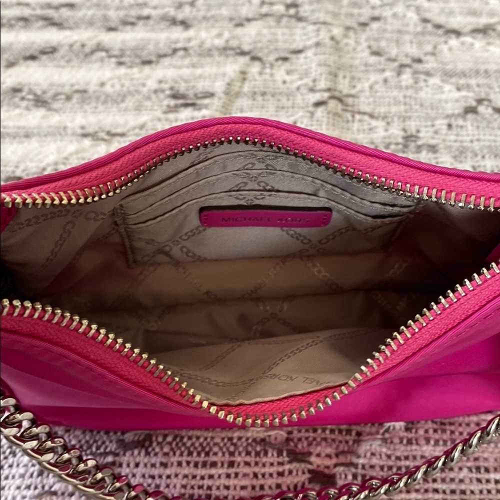 Michael Kors Mini Pink Nylon Shoulder Bag with Silver Chain - Picture 5 of 6